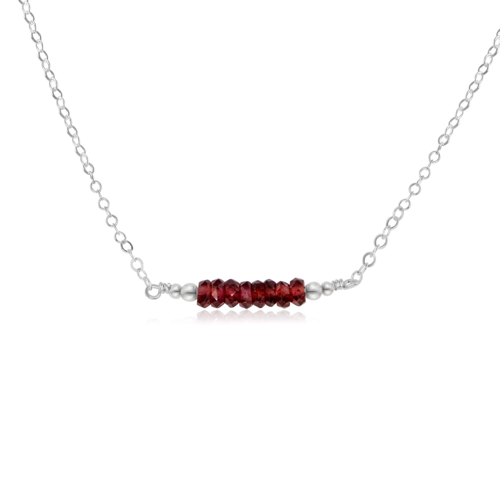 Sparkling Red Garnet Faceted Bead Bar Necklace - Sparkling Red Garnet Faceted Bead Bar Necklace - Sterling Silver - Luna Tide Handmade Crystal Jewellery