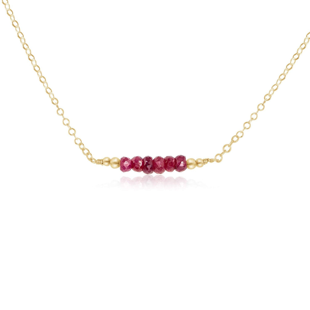 Sparkling Red Ruby Faceted Bead Bar Necklace - Sparkling Red Ruby Faceted Bead Bar Necklace - 14k Gold Fill - Luna Tide Handmade Crystal Jewellery