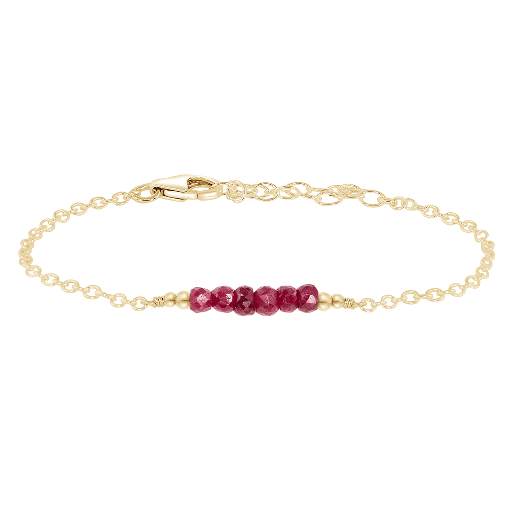 Sparkling Red Ruby Gemstone Faceted Bead Bar Bracelet - Sparkling Red Ruby Gemstone Faceted Bead Bar Bracelet - 14k Gold Fill - Luna Tide Handmade Crystal Jewellery