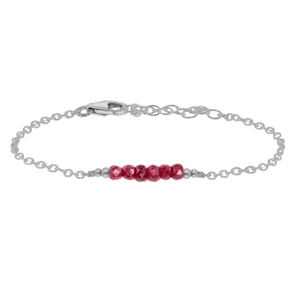 Sparkling Red Ruby Gemstone Faceted Bead Bar Bracelet - Sparkling Red Ruby Gemstone Faceted Bead Bar Bracelet - Stainless Steel - Luna Tide Handmade Crystal Jewellery