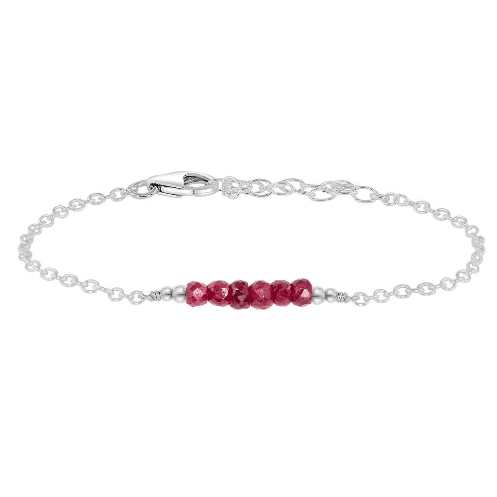 Sparkling Red Ruby Gemstone Faceted Bead Bar Bracelet - Sparkling Red Ruby Gemstone Faceted Bead Bar Bracelet - Sterling Silver - Luna Tide Handmade Crystal Jewellery