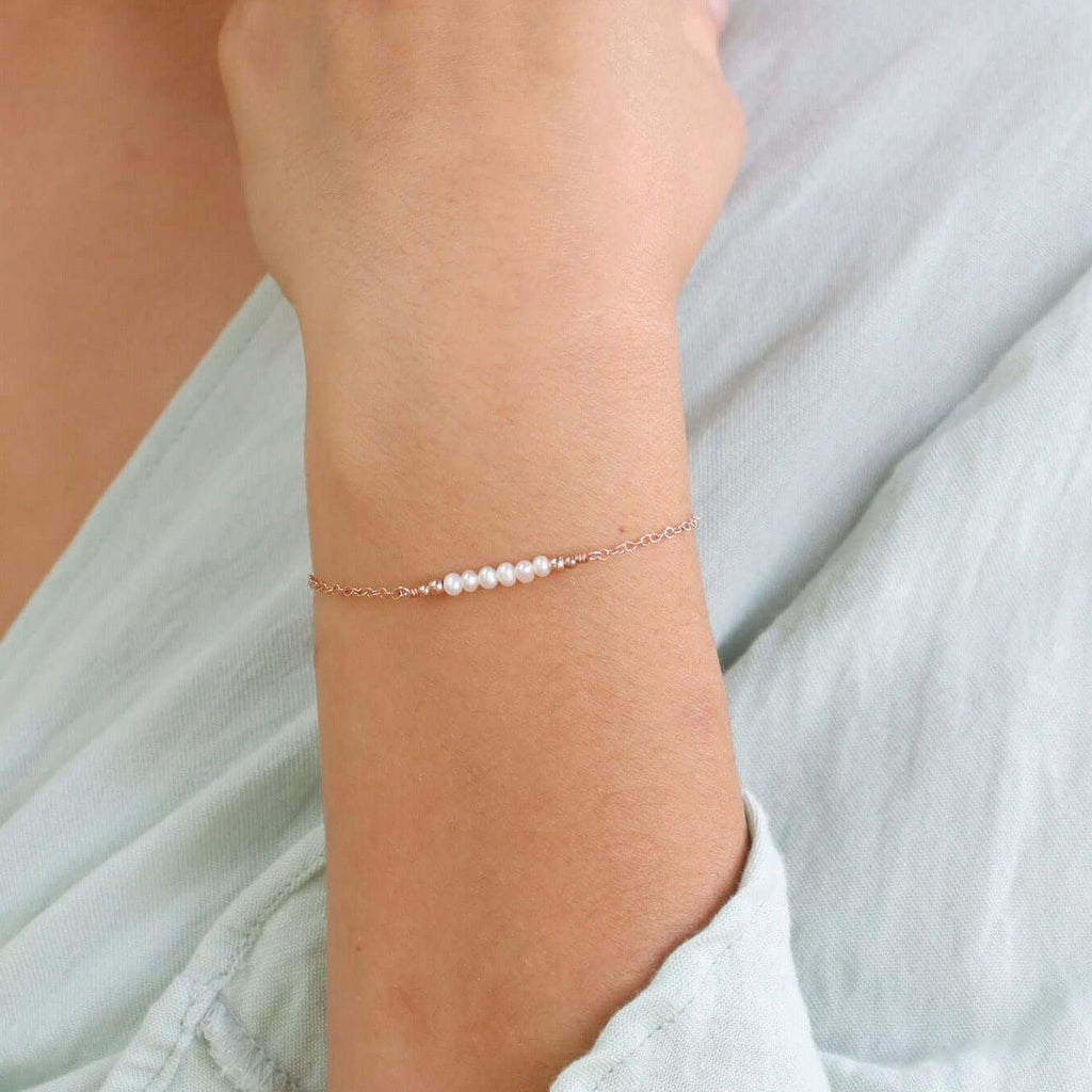 Sparkling White Freshwater Pearl Gemstone Faceted Bead Bar Bracelet - Sparkling White Freshwater Pearl Gemstone Faceted Bead Bar Bracelet - 14k Gold Fill - Luna Tide Handmade Crystal Jewellery