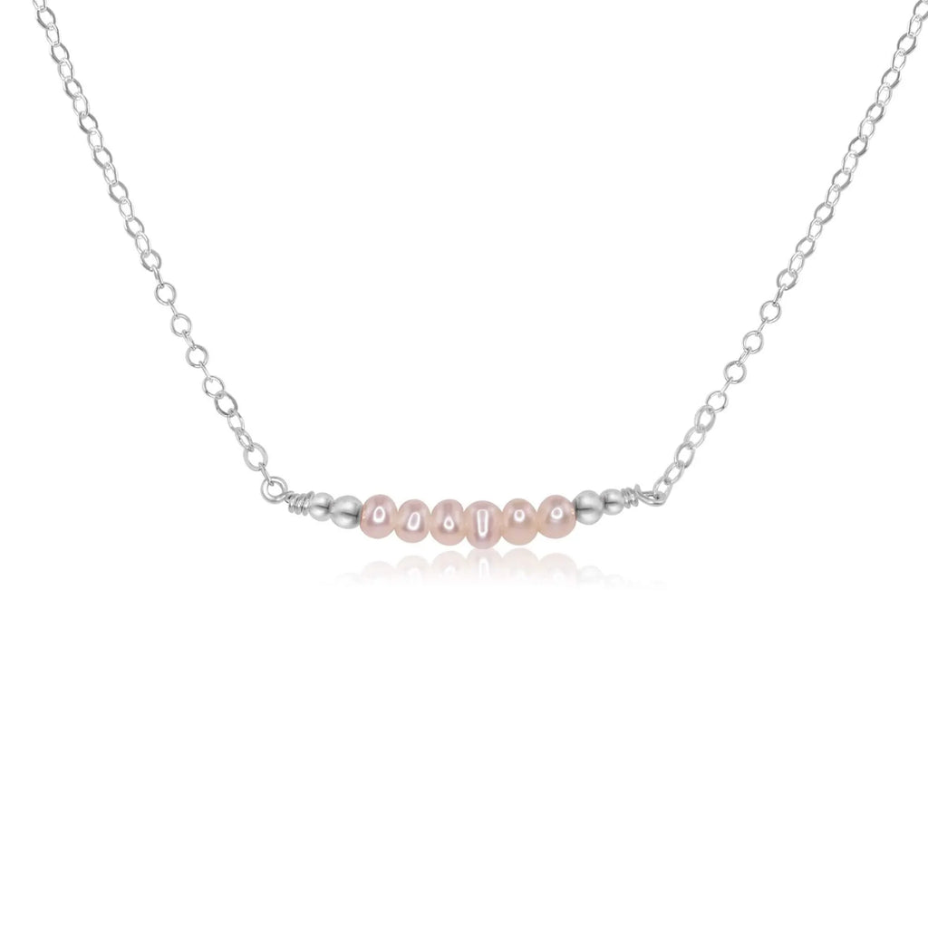 Sparkling White Freshwater Pearl Tiny Bead Bar Necklace - Sparkling White Freshwater Pearl Tiny Bead Bar Necklace - Sterling Silver - Luna Tide Handmade Crystal Jewellery