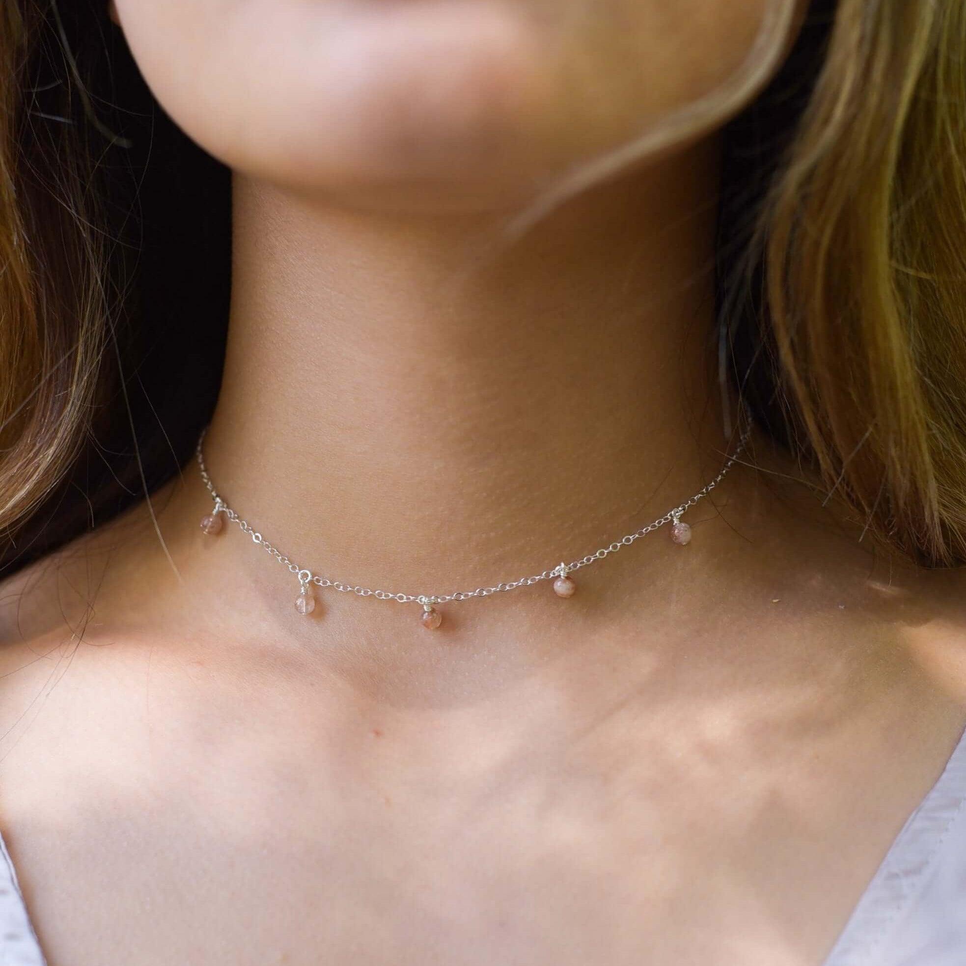 Sunstone Bead Drop Choker - Sunstone Bead Drop Choker - 14k Gold Fill - Luna Tide Handmade Crystal Jewellery