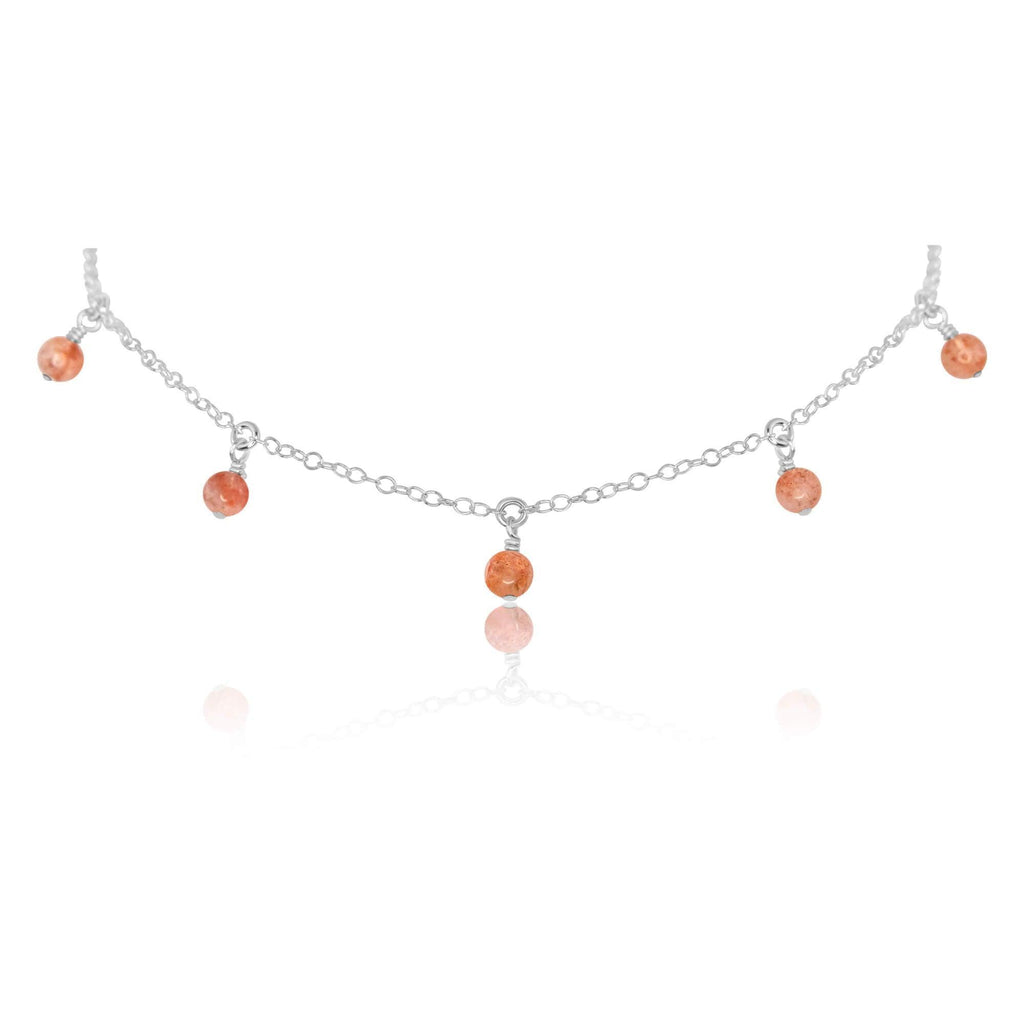 Sunstone Bead Drop Choker - Sunstone Bead Drop Choker - Sterling Silver - Luna Tide Handmade Crystal Jewellery