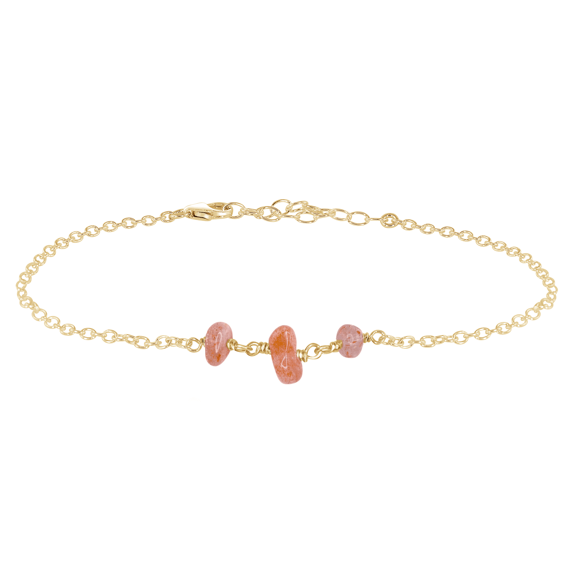 Sunstone Beaded Chain Anklet - Sunstone Beaded Chain Anklet - 14k Gold Fill - Luna Tide Handmade Crystal Jewellery