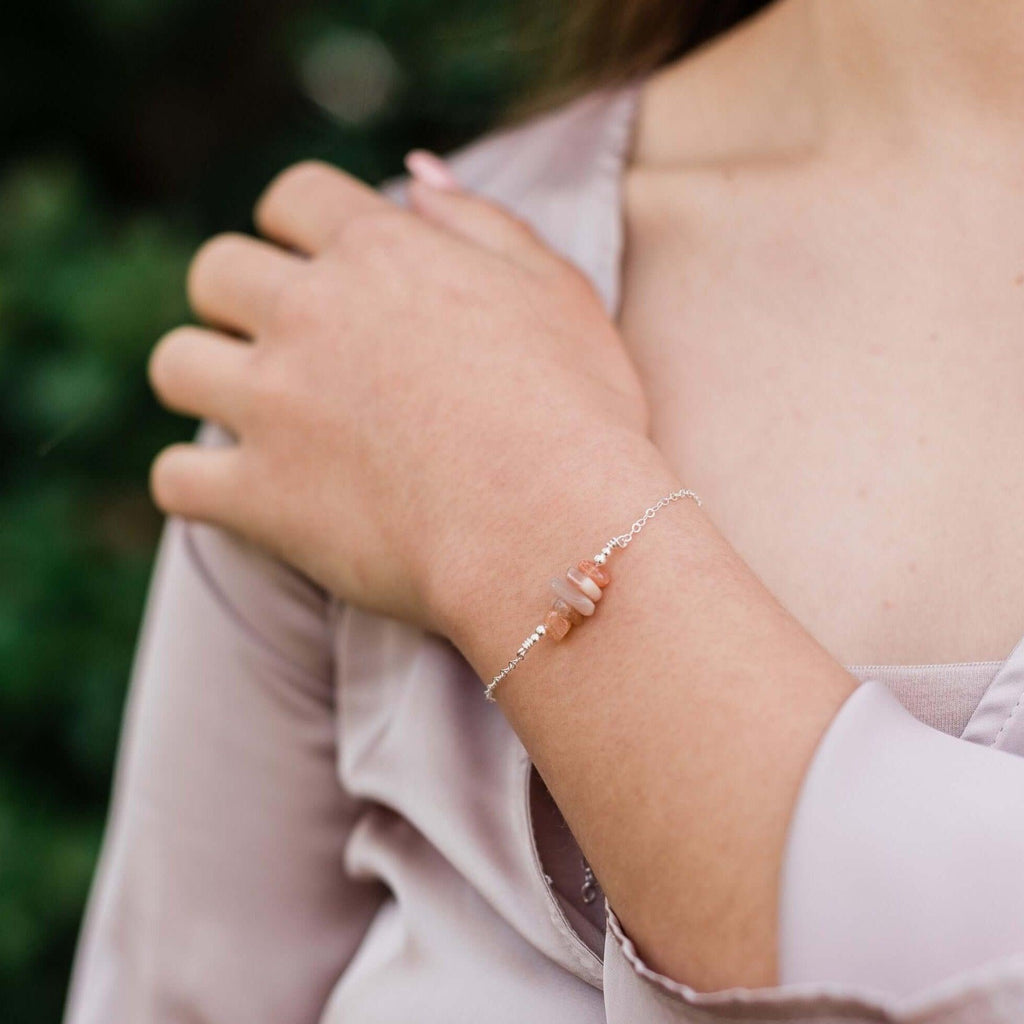 Sunstone Chip Bead Bar Bracelet - Sunstone Chip Bead Bar Bracelet - 14k Gold Fill - Luna Tide Handmade Crystal Jewellery