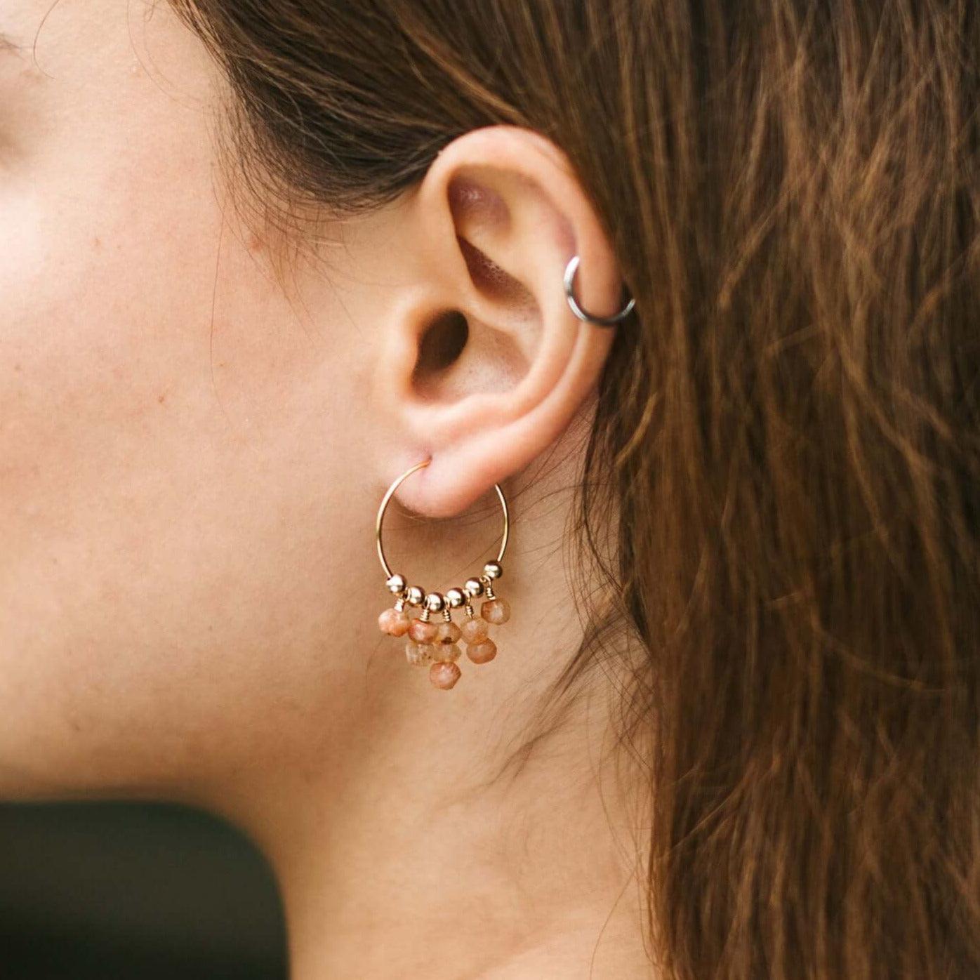 Sunstone Statement Hoop Earrings - Sunstone Statement Hoop Earrings - 14k Gold Fill - Luna Tide Handmade Crystal Jewellery