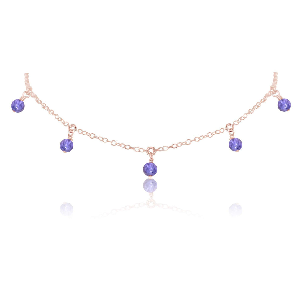 Tanzanite Bead Drop Choker - Tanzanite Bead Drop Choker - 14k Rose Gold Fill - Luna Tide Handmade Crystal Jewellery