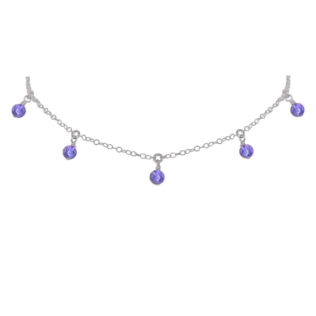 Tanzanite Bead Drop Choker - Tanzanite Bead Drop Choker - Stainless Steel - Luna Tide Handmade Crystal Jewellery