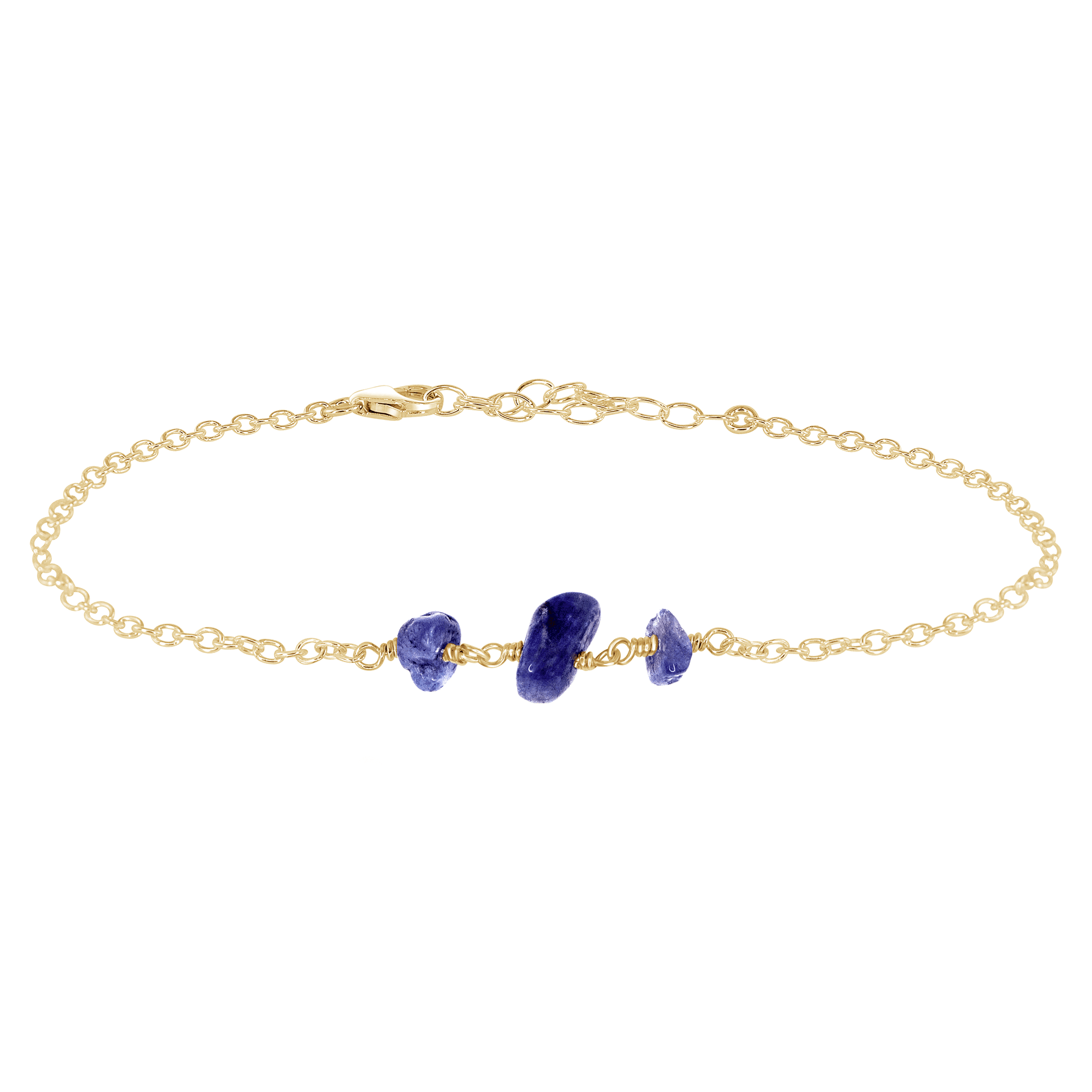 Tanzanite Beaded Chain Anklet - Tanzanite Beaded Chain Anklet - 14k Gold Fill - Luna Tide Handmade Crystal Jewellery
