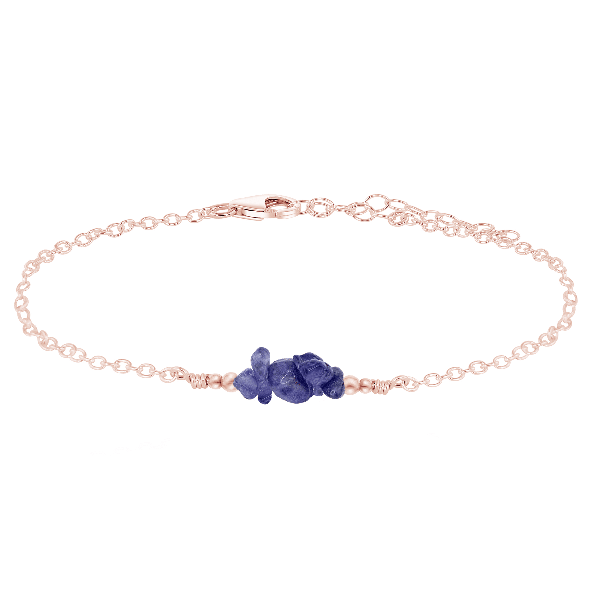 Tanzanite Chip Bead Bar Anklet - Tanzanite Chip Bead Bar Anklet - 14k Rose Gold Fill - Luna Tide Handmade Crystal Jewellery