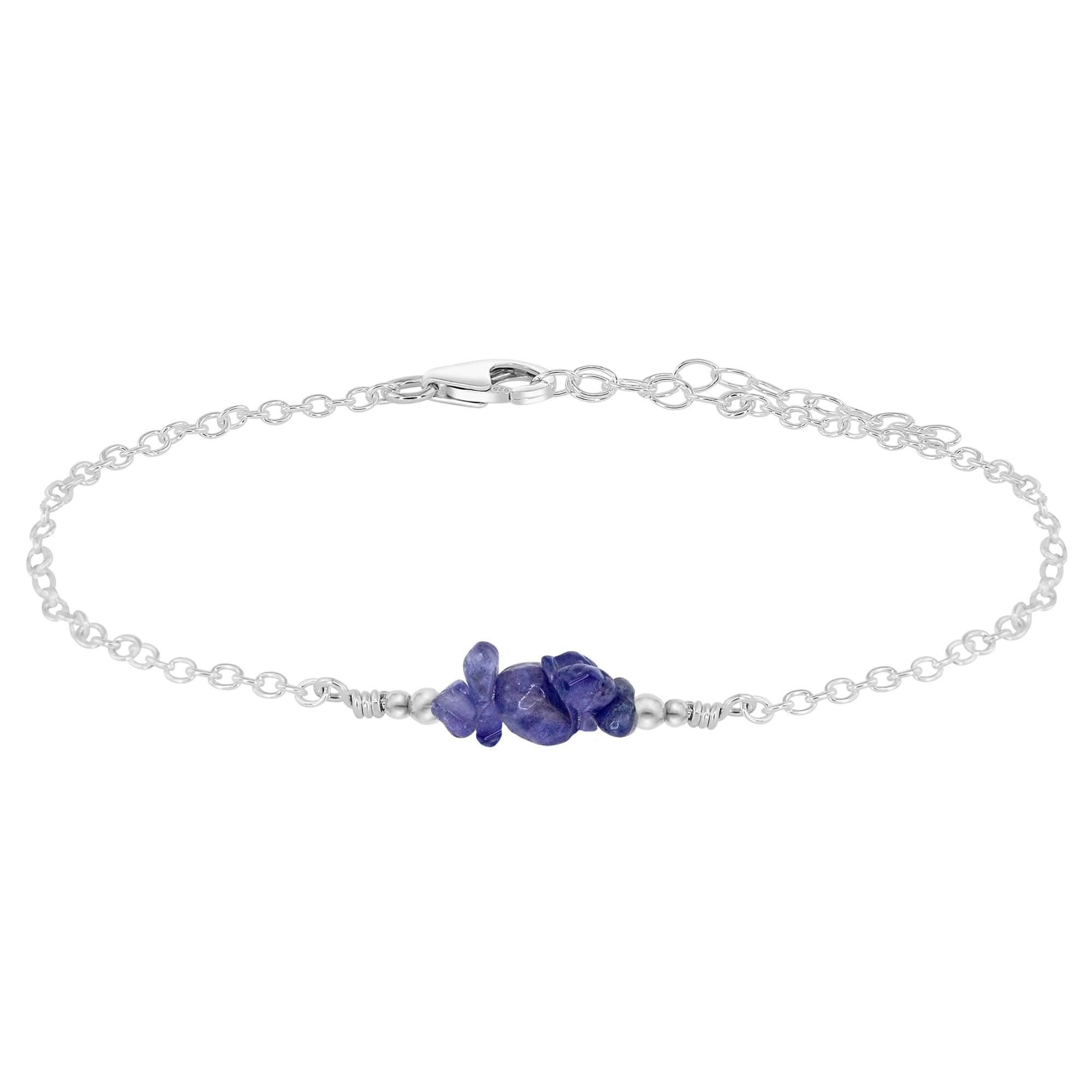 Tanzanite Chip Bead Bar Anklet - Tanzanite Chip Bead Bar Anklet - Sterling Silver - Luna Tide Handmade Crystal Jewellery
