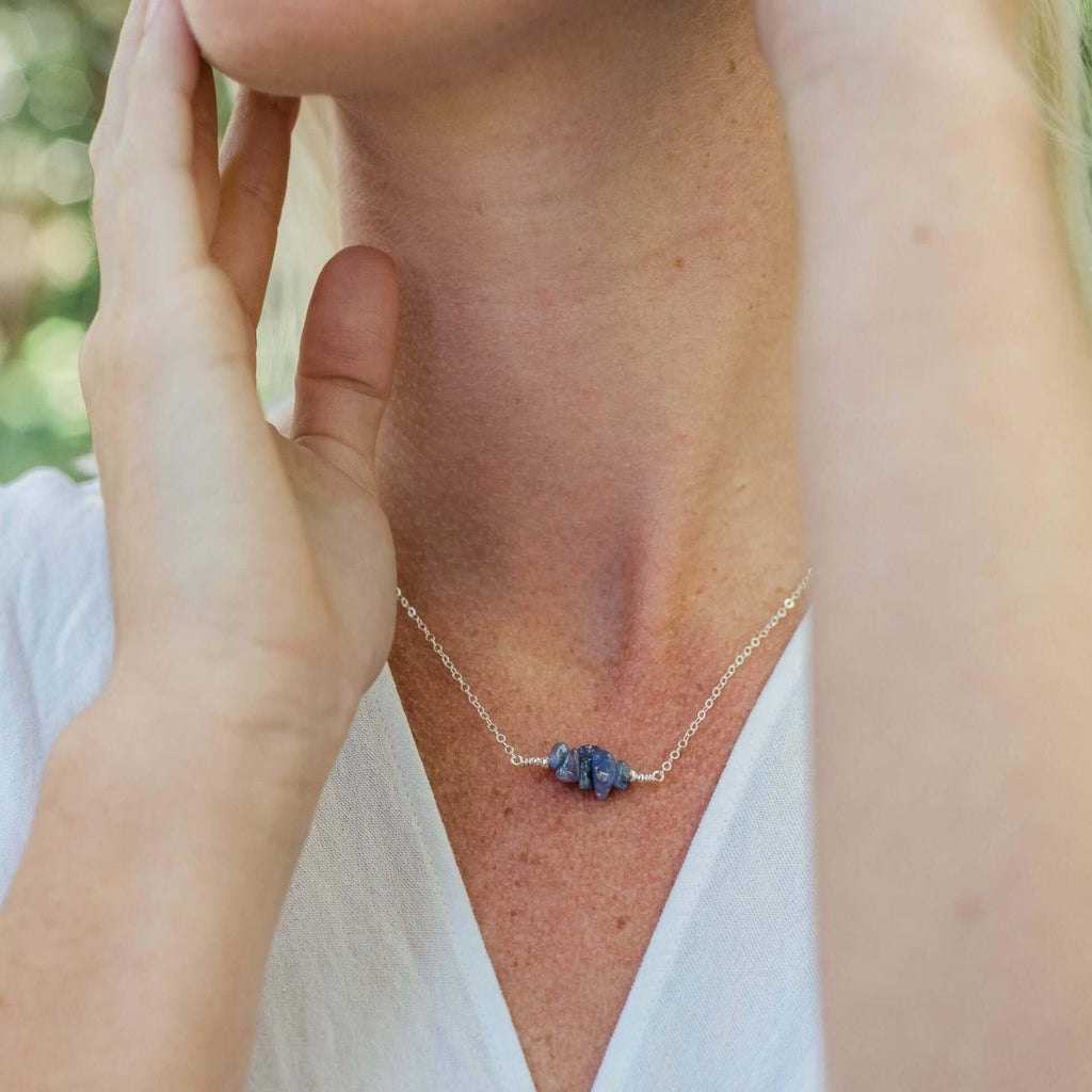 Tanzanite Chip Bead Bar Necklace - Tanzanite Chip Bead Bar Necklace - 14k Gold Fill - Luna Tide Handmade Crystal Jewellery