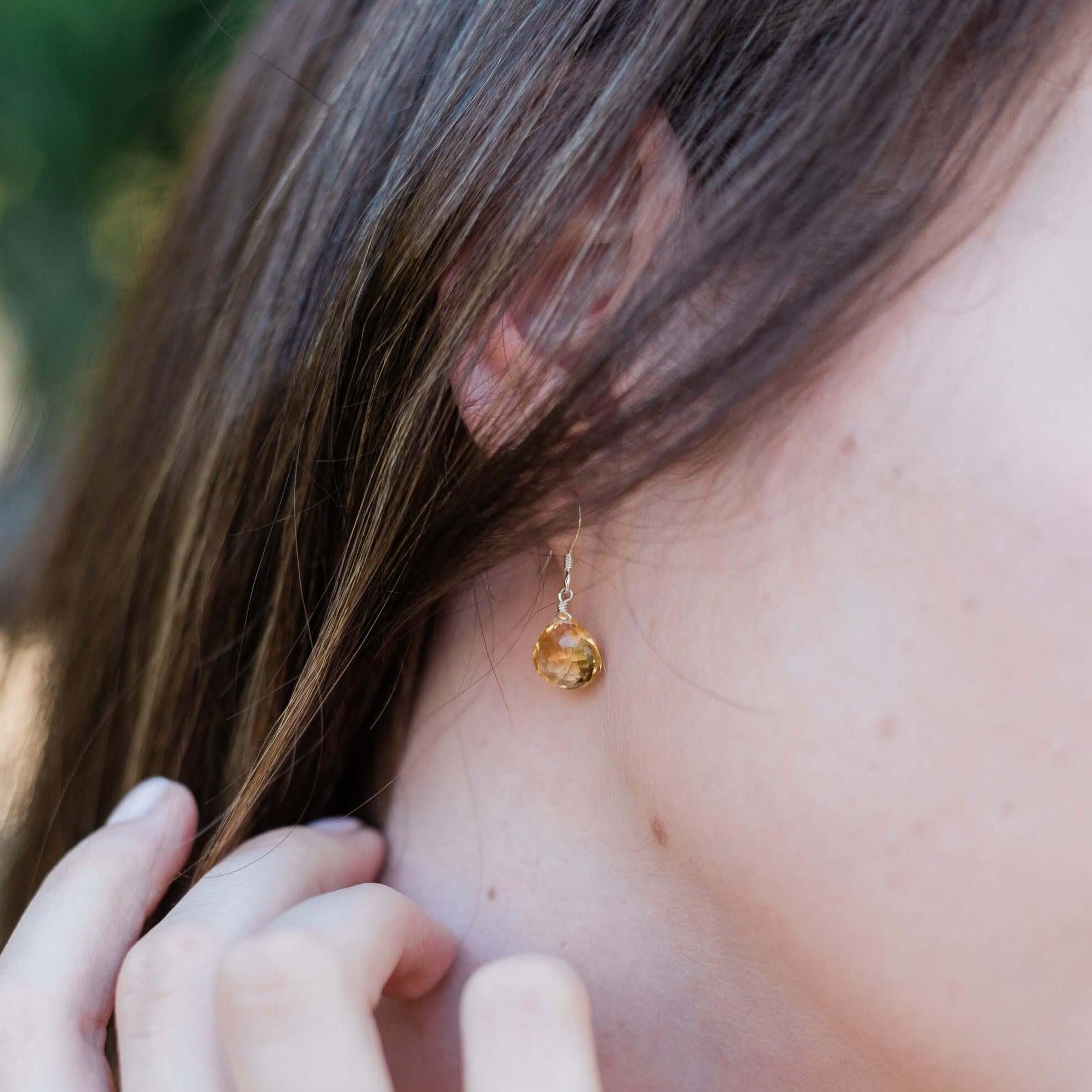 Citrine Gemstone Teardrop Dangle Earrings - Citrine Gemstone Teardrop Dangle Earrings - 14k Gold Fill - Luna Tide Handmade Crystal Jewellery