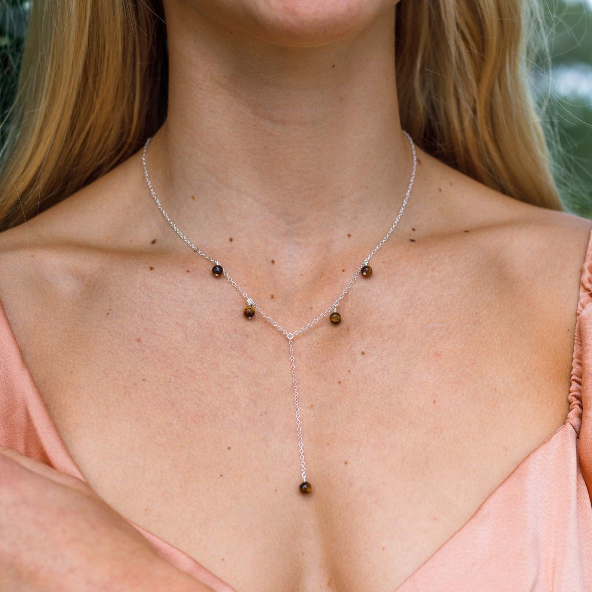 Tiger's Eye Crystal Boho Lariat Necklace - Tiger's Eye Crystal Boho Lariat Necklace - 14k Gold Fill - Luna Tide Handmade Crystal Jewellery