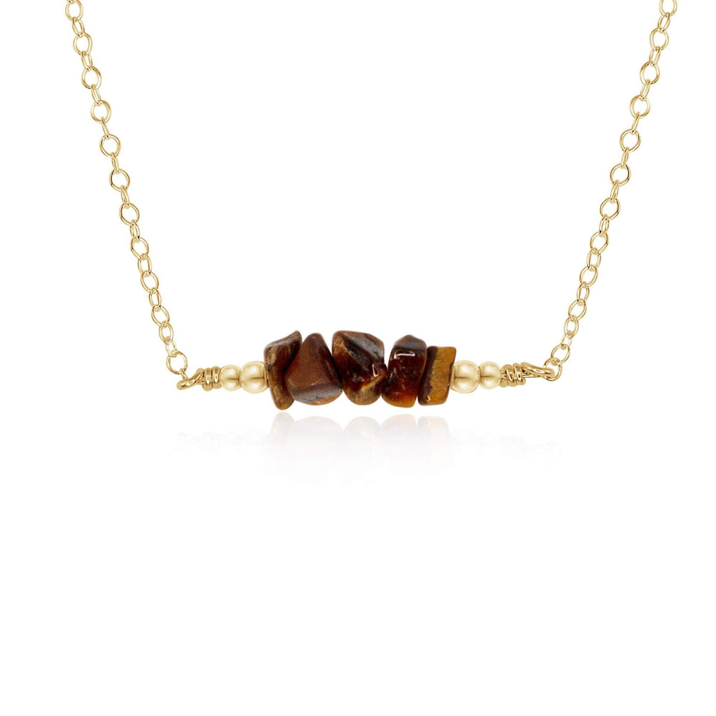 Tigers Eye Chip Bead Bar Necklace - Tigers Eye Chip Bead Bar Necklace - 14k Gold Fill - Luna Tide Handmade Crystal Jewellery