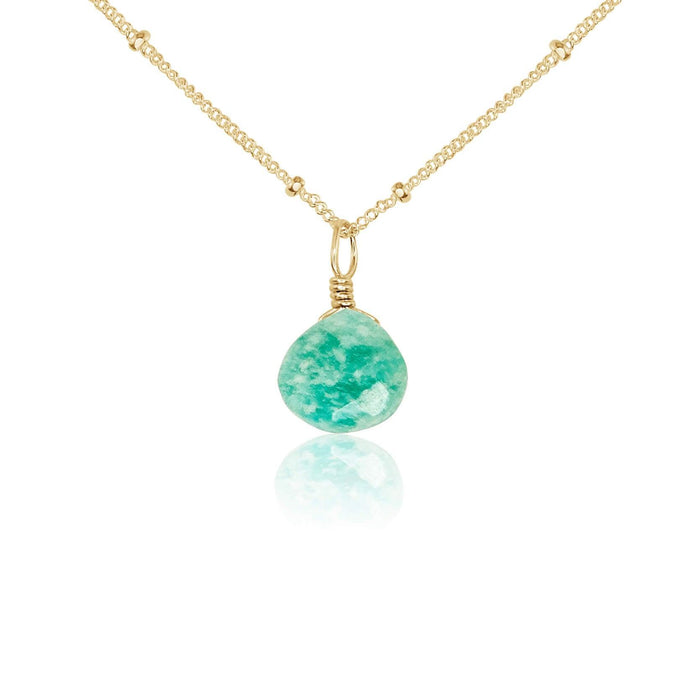 Tiny Amazonite Teardrop Necklace - Tiny Amazonite Teardrop Necklace - 14k Gold Fill / Satellite - Luna Tide Handmade Crystal Jewellery