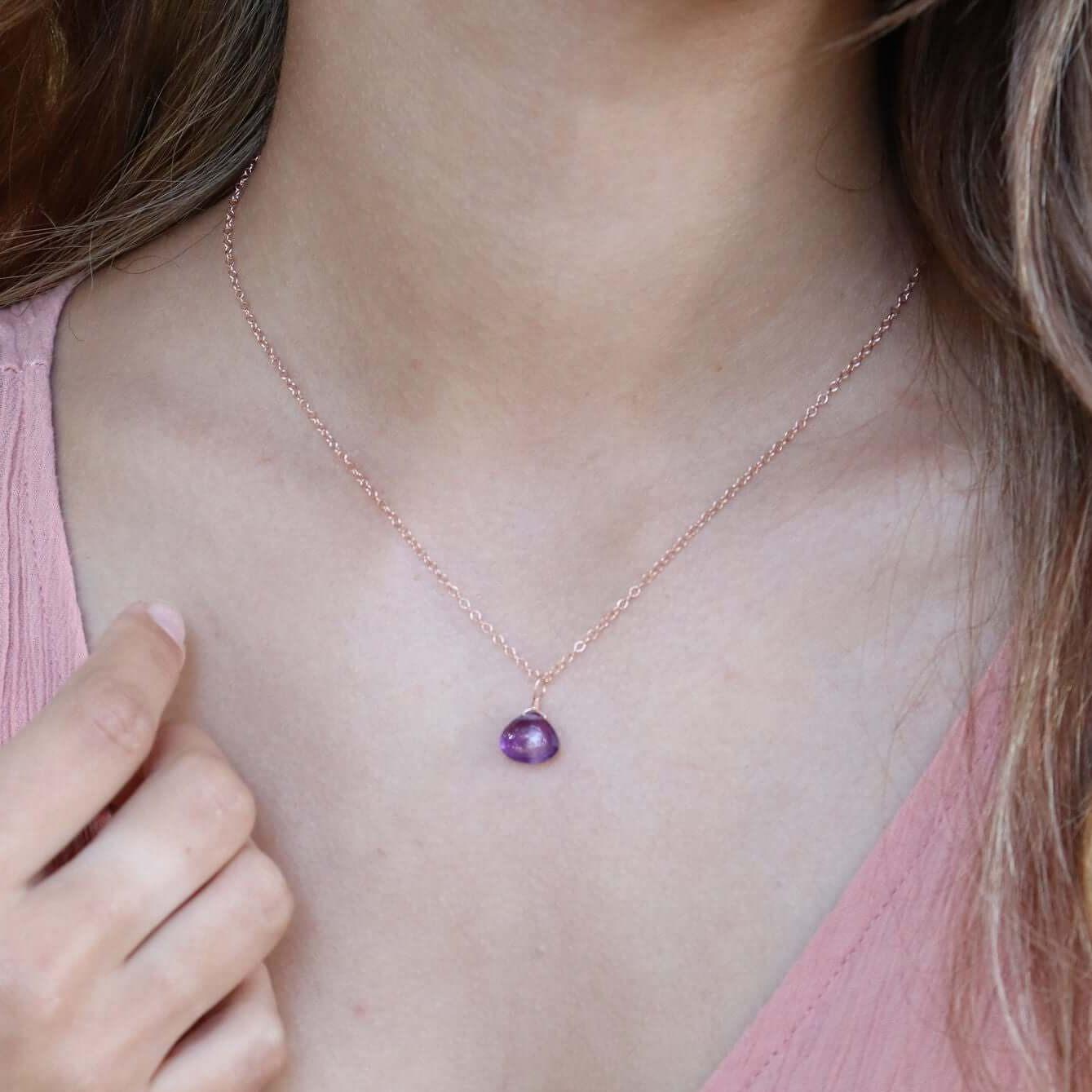 Tiny Amethyst Teardrop Crystal Necklace - Tiny Amethyst Teardrop Crystal Necklace - Sterling Silver / Cable - Luna Tide Handmade Crystal Jewellery