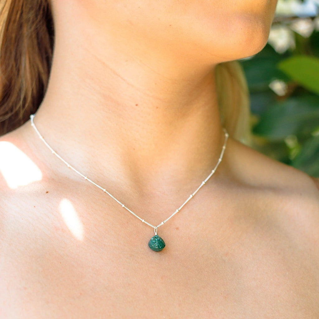 Tiny Aventurine Teardrop Crystal Necklace - Tiny Aventurine Teardrop Crystal Necklace - Sterling Silver / Cable - Luna Tide Handmade Crystal Jewellery
