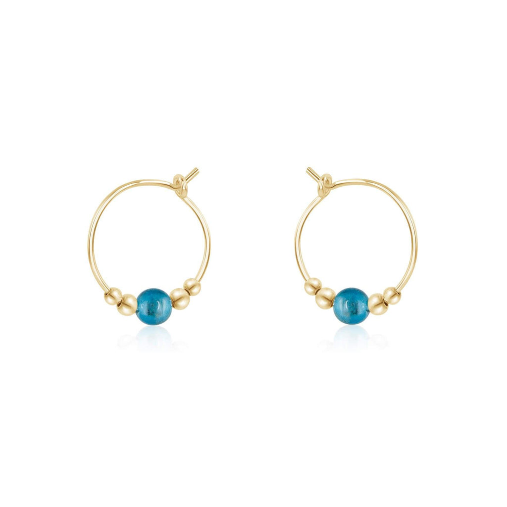 Tiny Blue Apatite Bead Hoop Earrings - Tiny Blue Apatite Bead Hoop Earrings - 14k Gold Fill - Luna Tide Handmade Crystal Jewellery