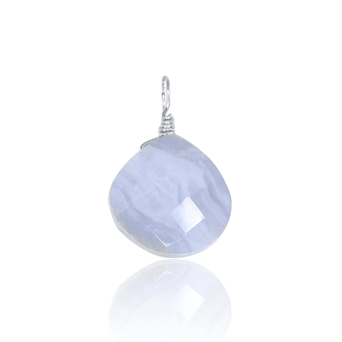 Tiny Blue Lace Agate Teardrop Gemstone Pendant - Tiny Blue Lace Agate Teardrop Gemstone Pendant - Sterling Silver - Luna Tide Handmade Crystal Jewellery