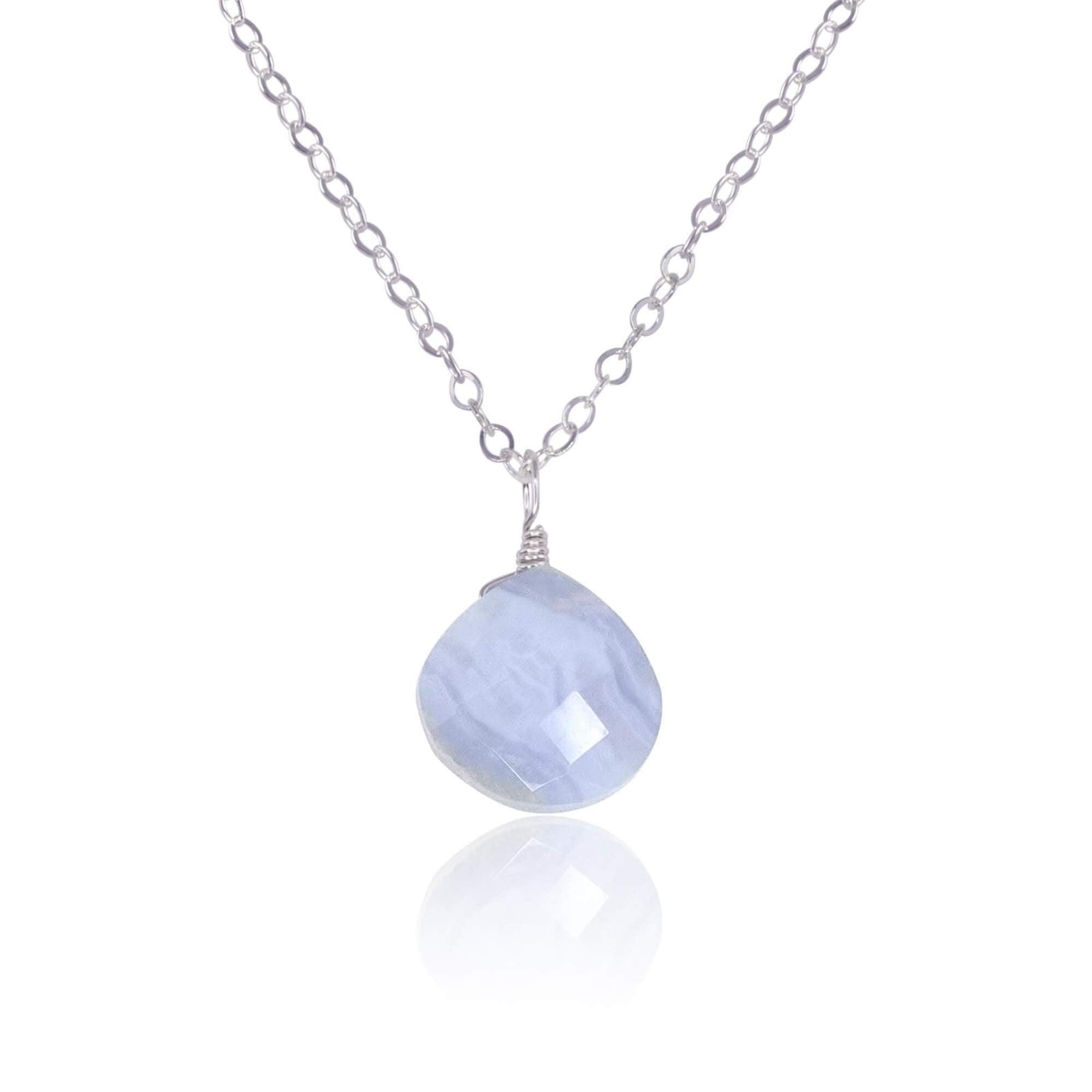 Tiny Blue Lace Agate Teardrop Crystal Necklace - Tiny Blue Lace Agate Teardrop Crystal Necklace - Stainless Steel / Cable - Luna Tide Handmade Crystal Jewellery