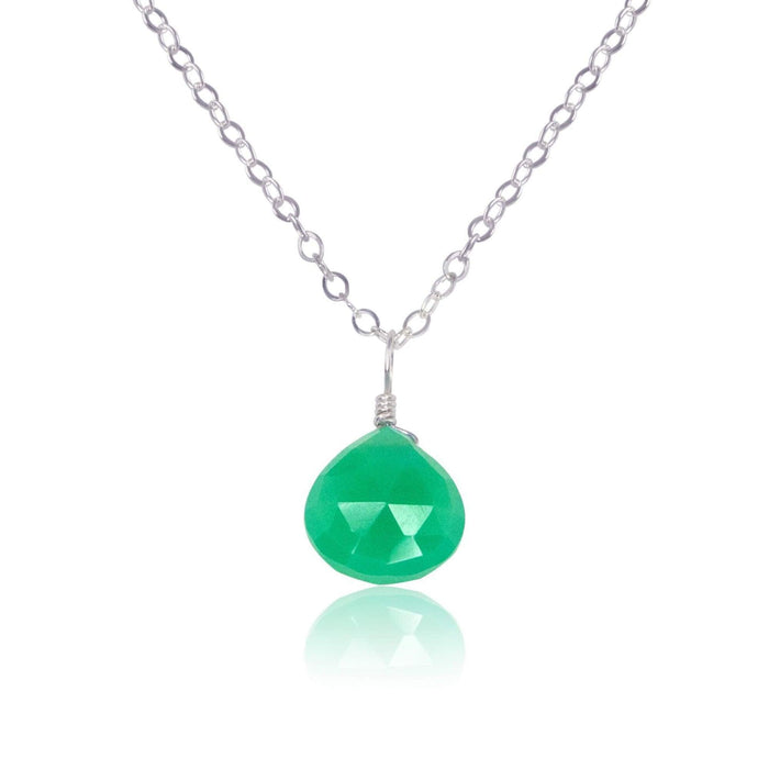 Tiny Chrysoprase Teardrop Crystal Necklace - Tiny Chrysoprase Teardrop Crystal Necklace - Stainless Steel / Cable - Luna Tide Handmade Crystal Jewellery