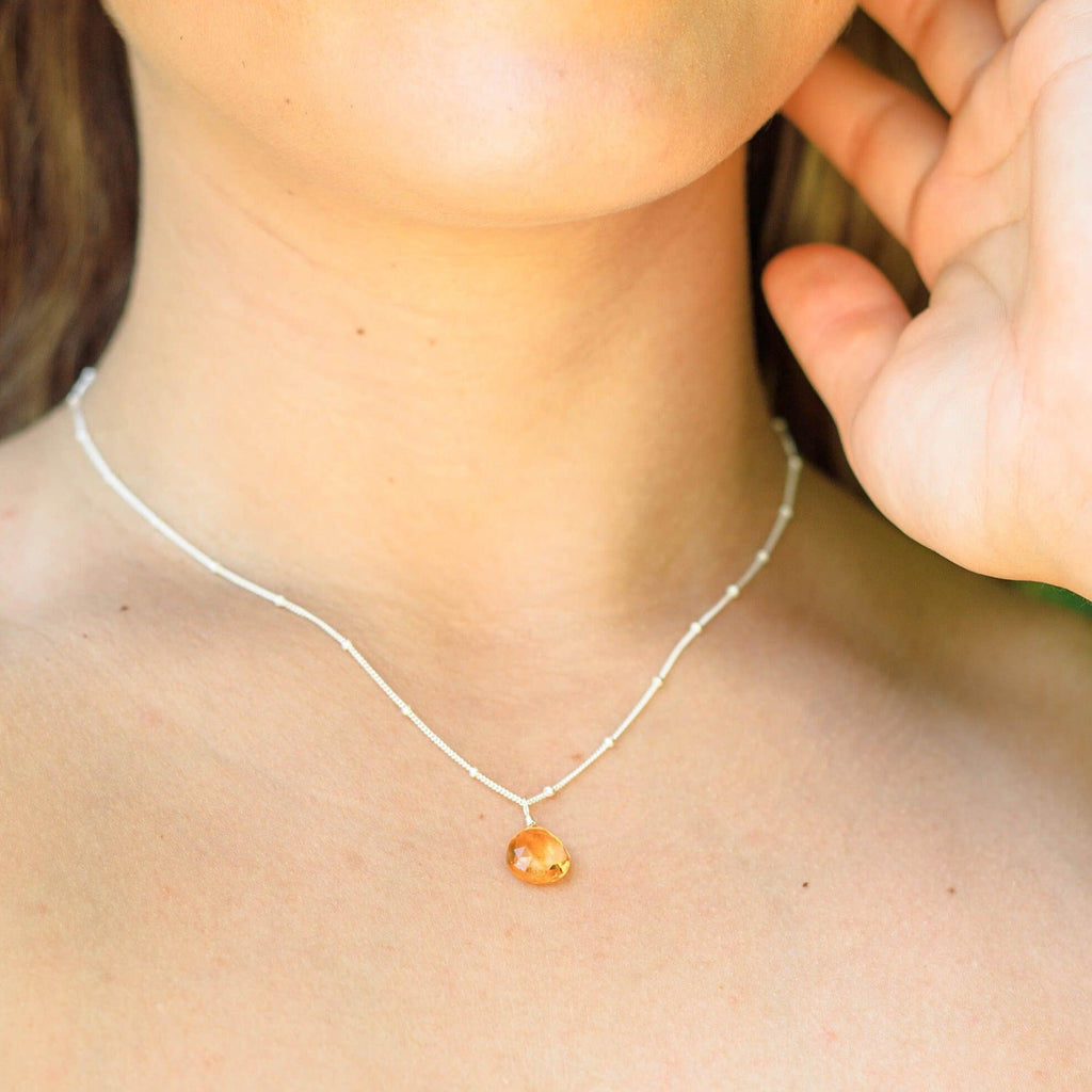 Tiny Citrine Teardrop Crystal Necklace - Tiny Citrine Teardrop Crystal Necklace - 14k Gold Fill / Cable - Luna Tide Handmade Crystal Jewellery