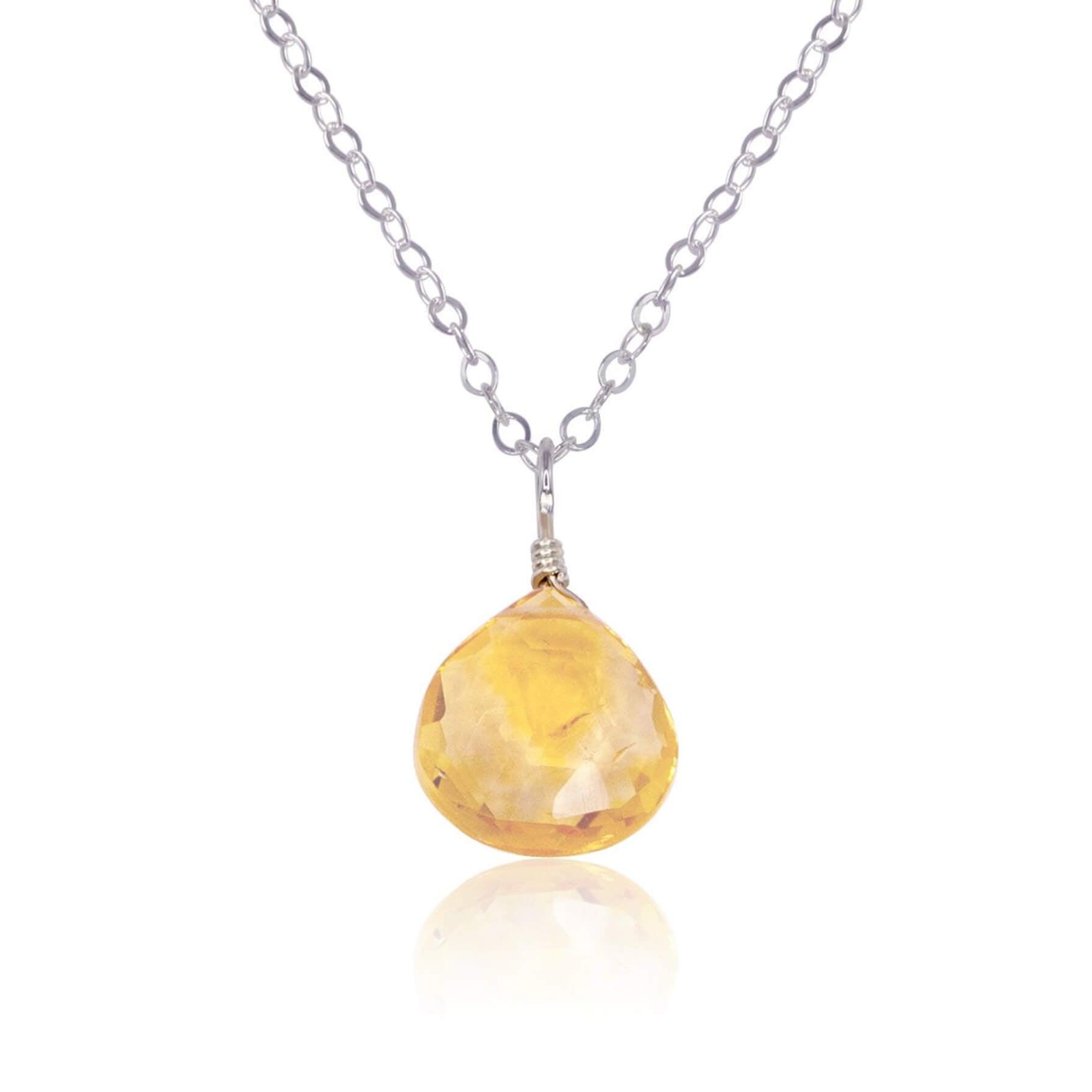 Tiny Citrine Teardrop Crystal Necklace - Tiny Citrine Teardrop Crystal Necklace - Stainless Steel / Cable - Luna Tide Handmade Crystal Jewellery