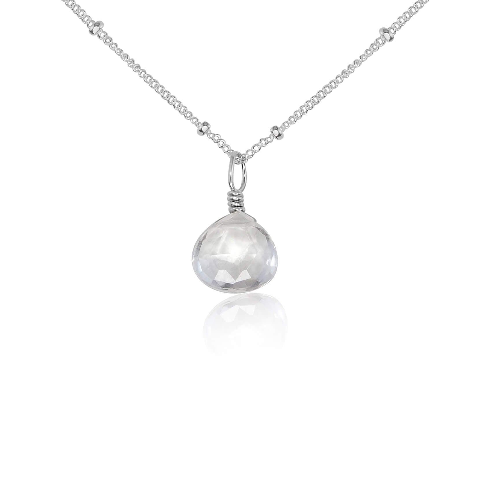 Tiny Crystal Quartz Teardrop Necklace - Tiny Crystal Quartz Teardrop Necklace - Sterling Silver / Satellite - Luna Tide Handmade Crystal Jewellery