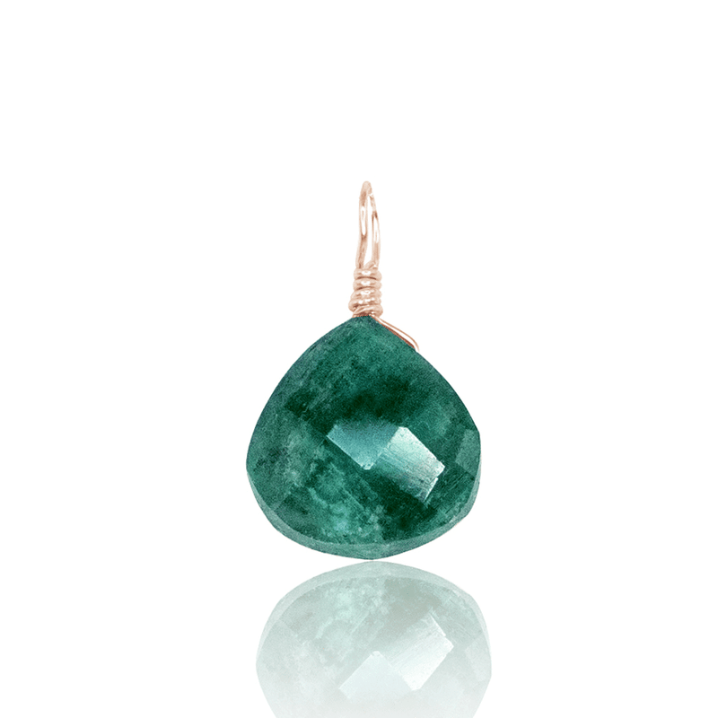 Tiny Emerald Teardrop Gemstone Pendant - Tiny Emerald Teardrop Gemstone Pendant - 14k Rose Gold Fill - Luna Tide Handmade Crystal Jewellery