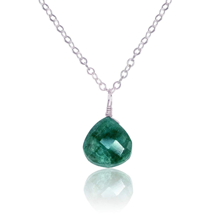 Tiny Emerald Teardrop Crystal Necklace - Tiny Emerald Teardrop Crystal Necklace - Stainless Steel / Cable - Luna Tide Handmade Crystal Jewellery