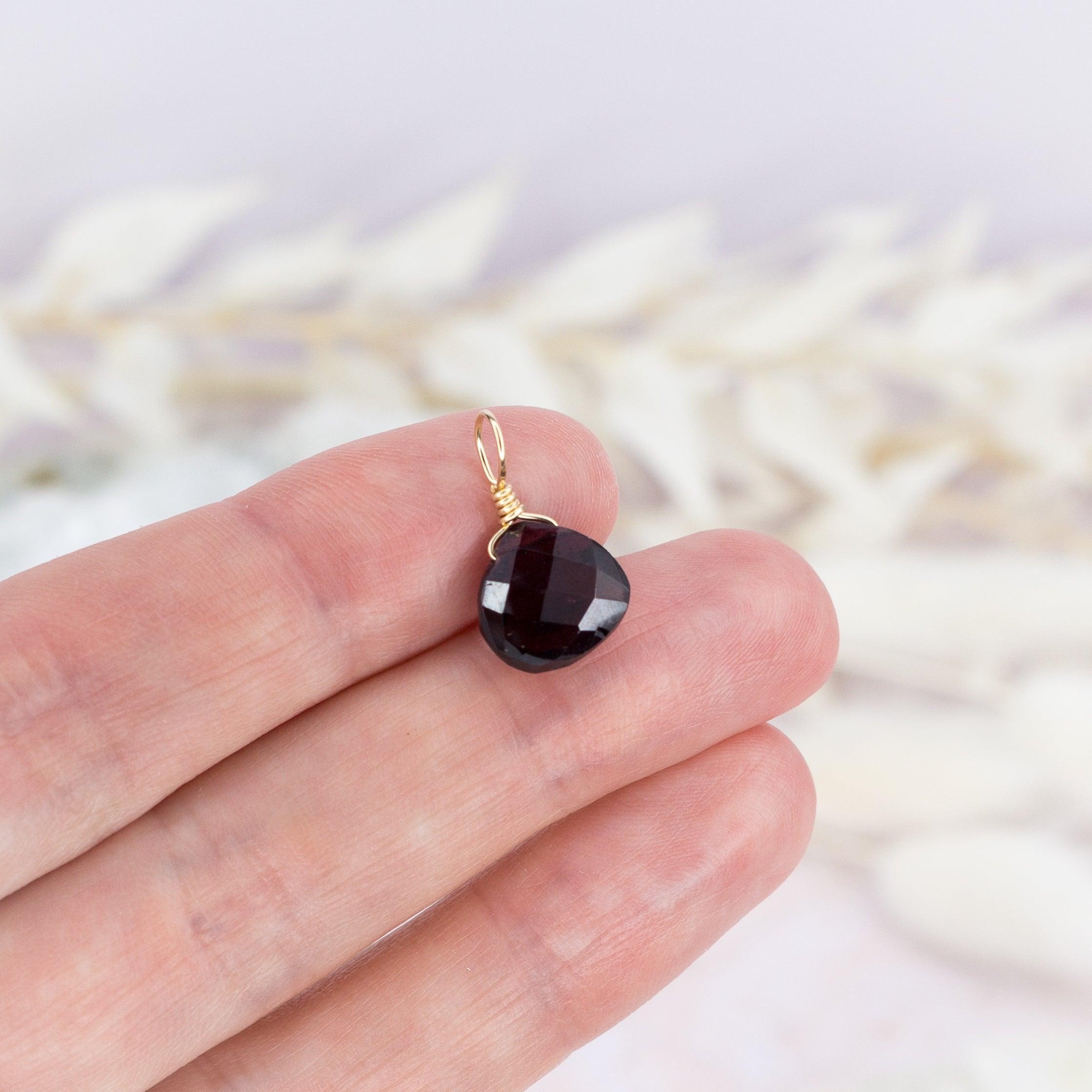 Tiny Garnet Teardrop Gemstone Pendant - Tiny Garnet Teardrop Gemstone Pendant - 14k Gold Fill - Luna Tide Handmade Crystal Jewellery