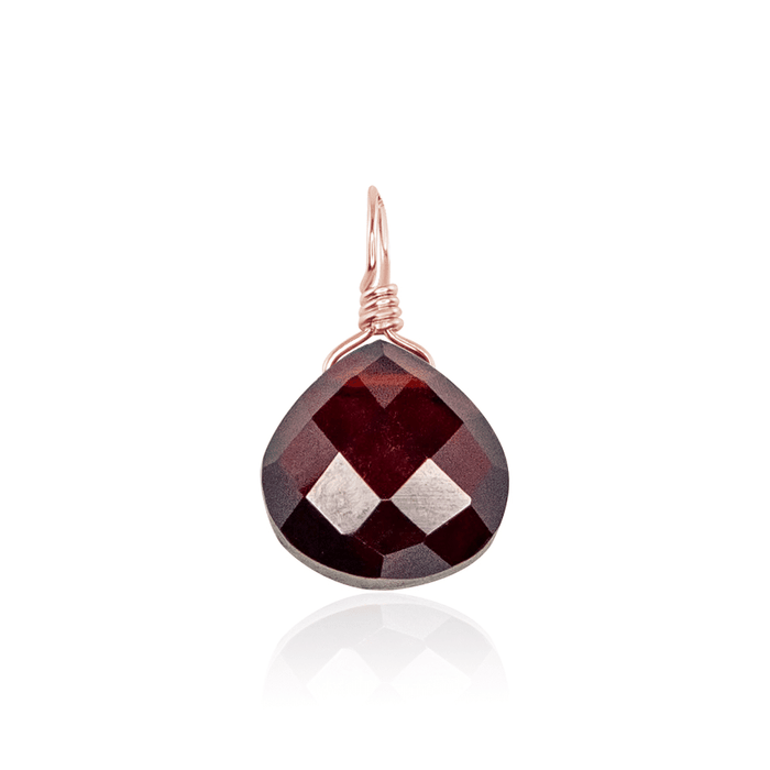 Tiny Garnet Teardrop Gemstone Pendant - Tiny Garnet Teardrop Gemstone Pendant - 14k Rose Gold Fill - Luna Tide Handmade Crystal Jewellery