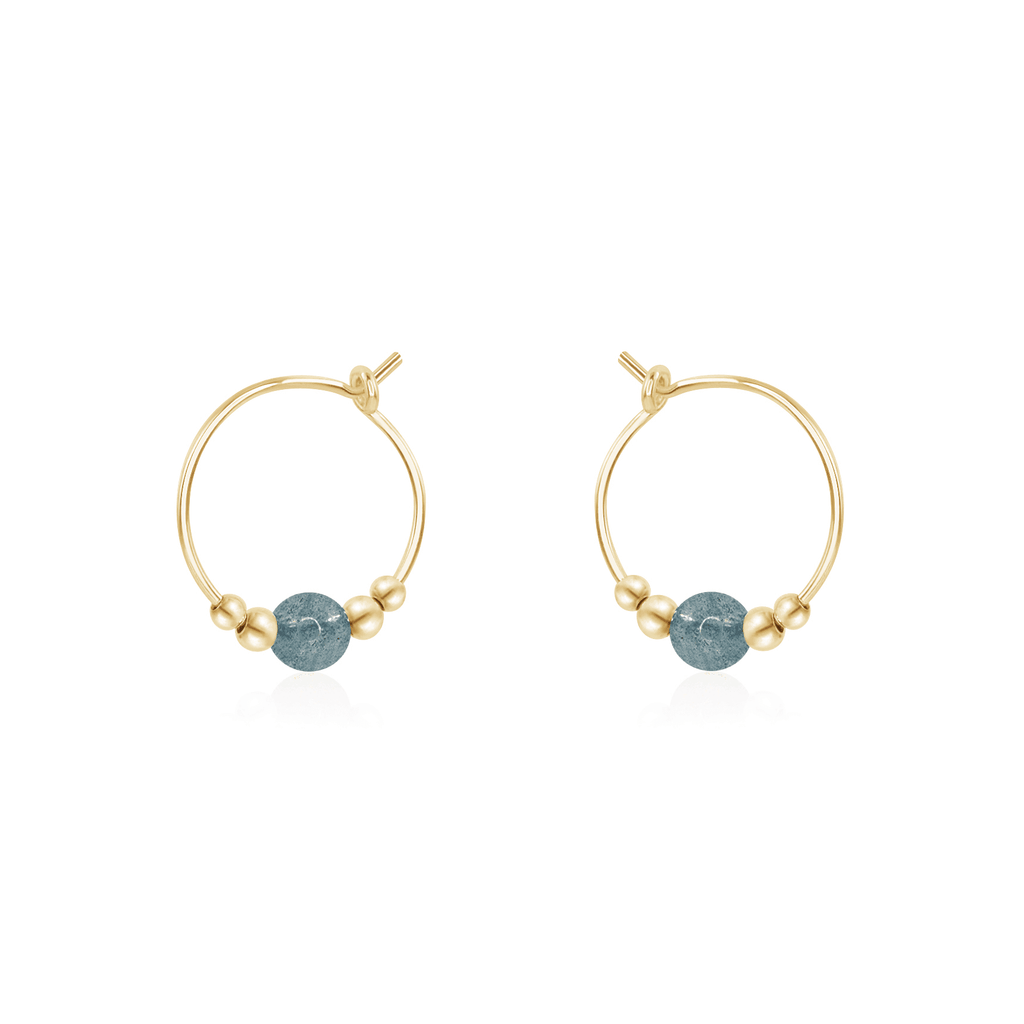 Tiny Labradorite Gemstone Bead Hoop Earrings - Tiny Labradorite Gemstone Bead Hoop Earrings - 14k Gold Fill - Luna Tide Handmade Crystal Jewellery