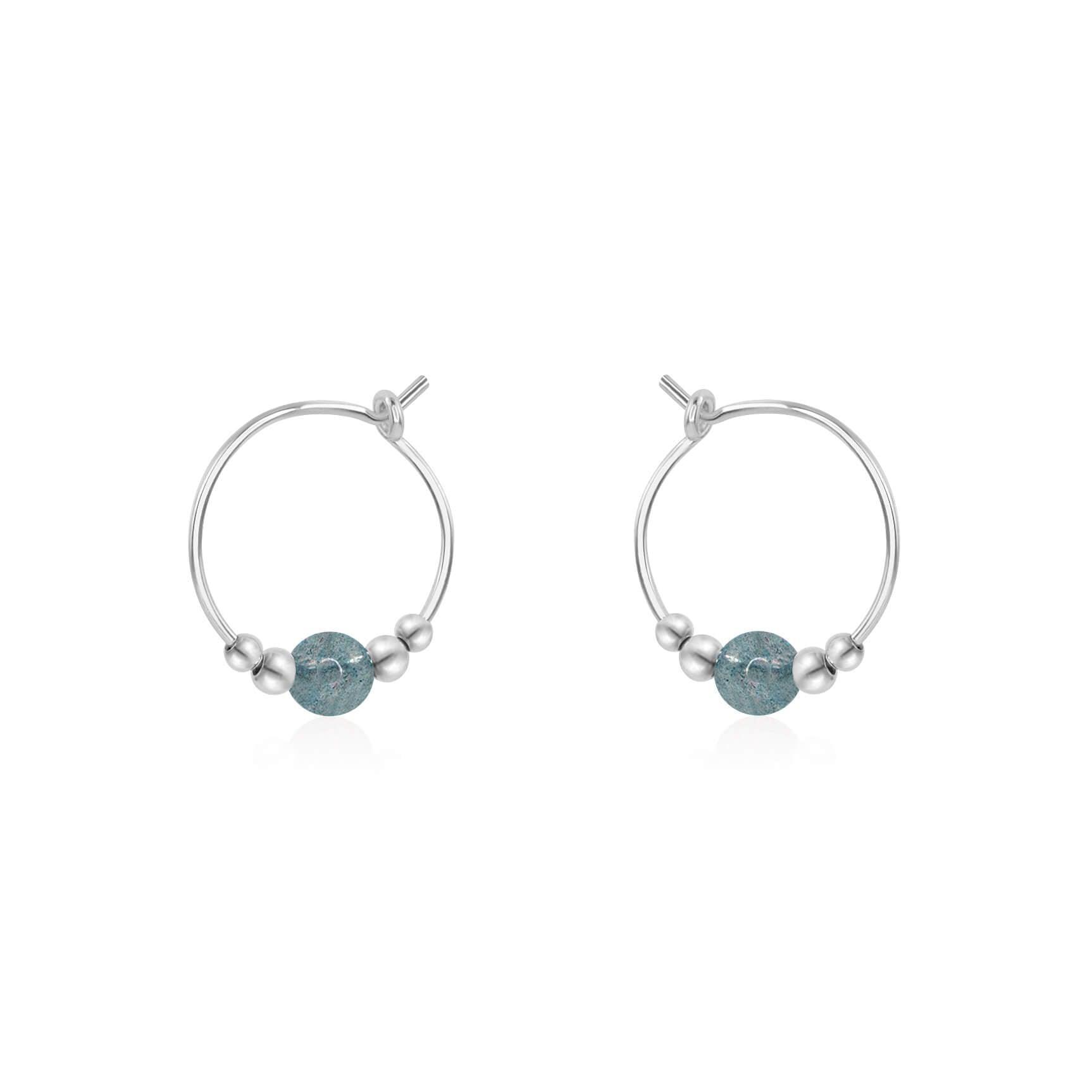Tiny Labradorite Gemstone Bead Hoop Earrings - Tiny Labradorite Gemstone Bead Hoop Earrings - Sterling Silver - Luna Tide Handmade Crystal Jewellery