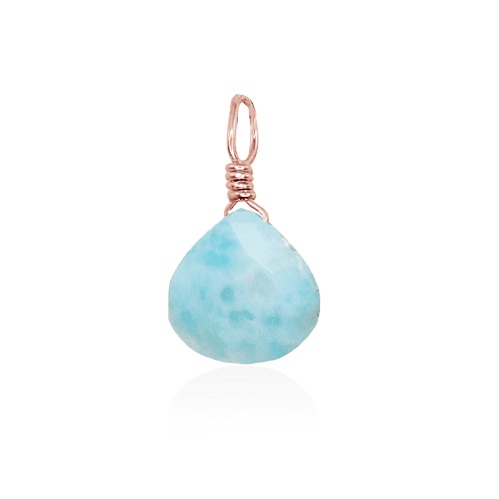 Tiny Larimar Teardrop Gemstone Pendant - Tiny Larimar Teardrop Gemstone Pendant - 14k Rose Gold Fill - Luna Tide Handmade Crystal Jewellery
