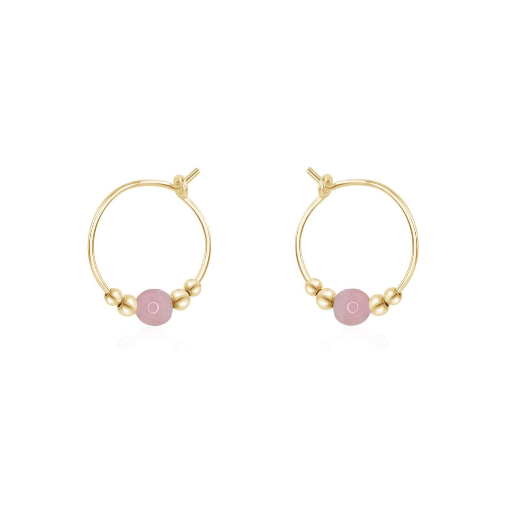 Tiny Pink Peruvian Opal Bead Hoop Earrings - Tiny Pink Peruvian Opal Bead Hoop Earrings - 14k Gold Fill - Luna Tide Handmade Crystal Jewellery