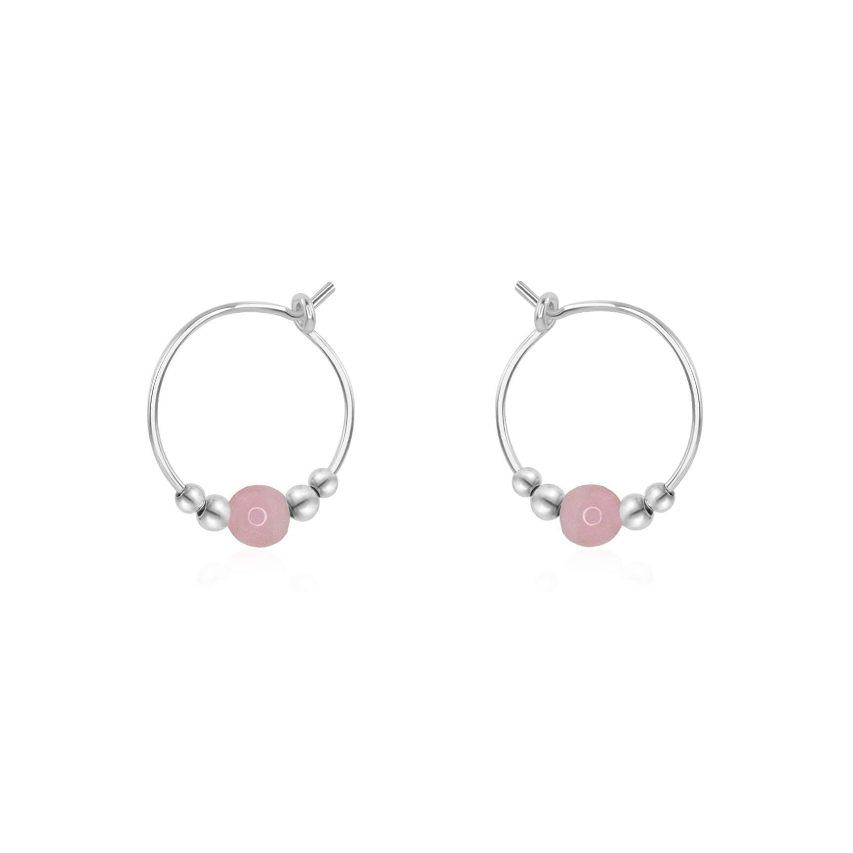 Tiny Pink Peruvian Opal Bead Hoop Earrings - Tiny Pink Peruvian Opal Bead Hoop Earrings - Sterling Silver - Luna Tide Handmade Crystal Jewellery