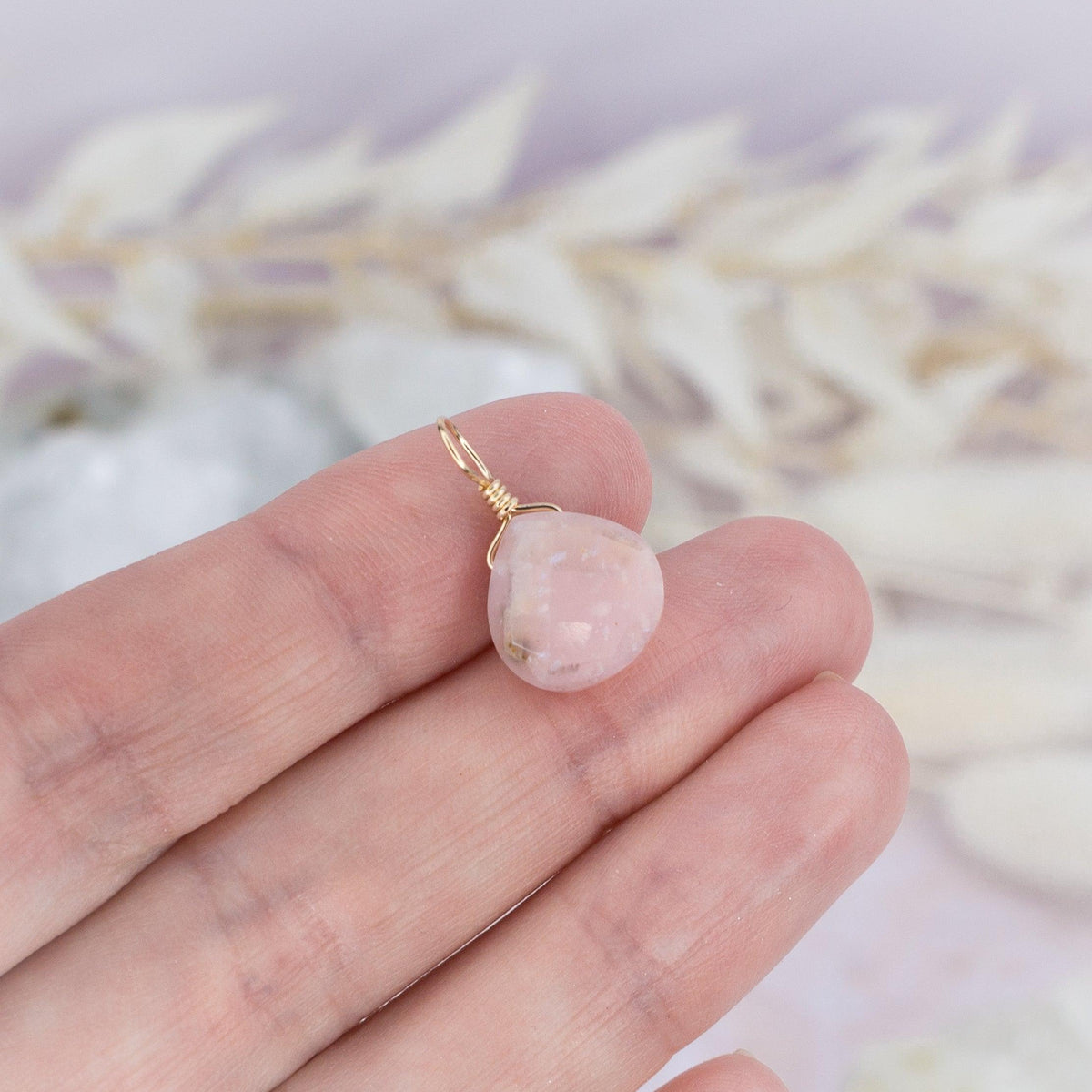 Tiny Pink Peruvian Opal Teardrop Gemstone Pendant - Tiny Pink Peruvian Opal Teardrop Gemstone Pendant - 14k Gold Fill - Luna Tide Handmade Crystal Jewellery
