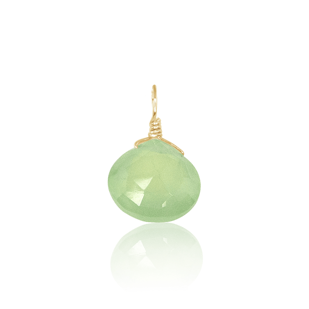 Tiny Prehnite Teardrop Gemstone Pendant - Tiny Prehnite Teardrop Gemstone Pendant - 14k Gold Fill - Luna Tide Handmade Crystal Jewellery