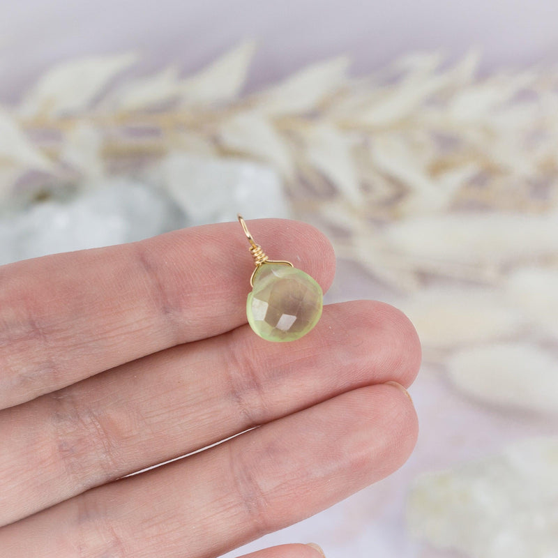 Tiny Prehnite Teardrop Gemstone Pendant - Tiny Prehnite Teardrop Gemstone Pendant - 14k Gold Fill - Luna Tide Handmade Crystal Jewellery