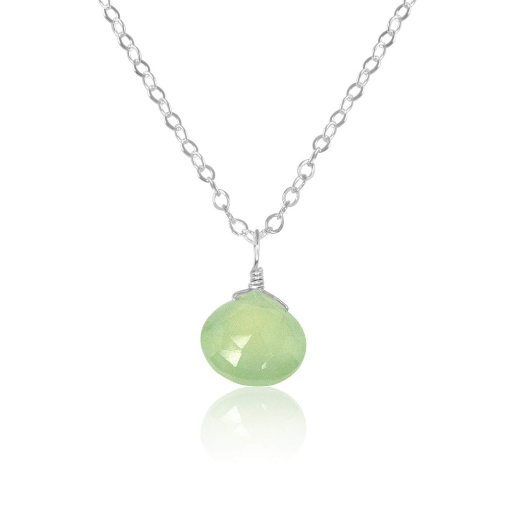 Tiny Prehnite Teardrop Crystal Necklace - Tiny Prehnite Teardrop Crystal Necklace - Sterling Silver / Cable - Luna Tide Handmade Crystal Jewellery