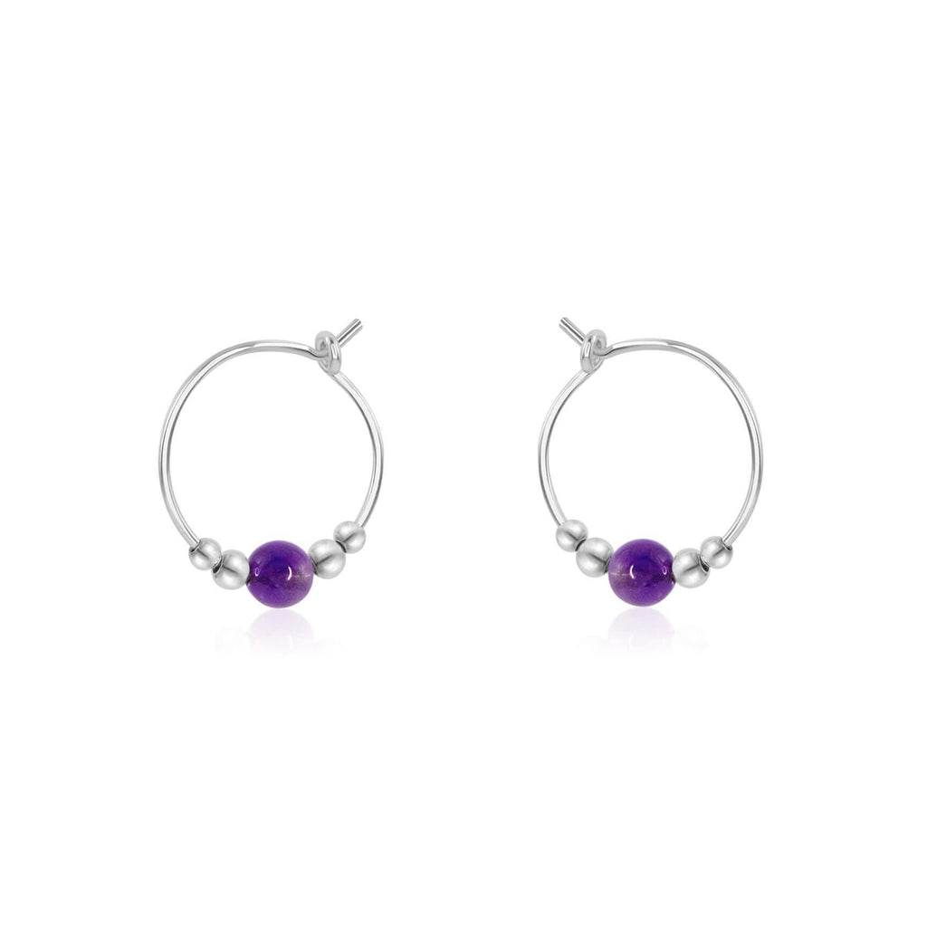 Tiny Purple Amethyst Bead Hoop Earrings - Tiny Purple Amethyst Bead Hoop Earrings - Sterling Silver - Luna Tide Handmade Crystal Jewellery