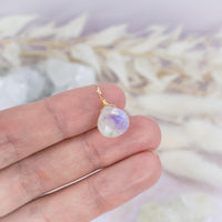 Tiny Rainbow Moonstone Teardrop Gemstone Pendant - Tiny Rainbow Moonstone Teardrop Gemstone Pendant - 14k Gold Fill - Luna Tide Handmade Crystal Jewellery