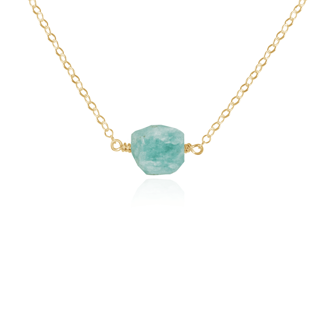 Tiny Raw Amazonite Crystal Nugget Necklace - Tiny Raw Amazonite Crystal Nugget Necklace - 14k Gold Fill - Luna Tide Handmade Crystal Jewellery