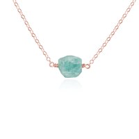 Tiny Raw Amazonite Crystal Nugget Necklace - Tiny Raw Amazonite Crystal Nugget Necklace - 14k Rose Gold Fill - Luna Tide Handmade Crystal Jewellery