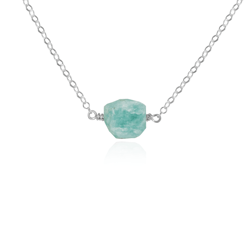 Tiny Raw Amazonite Crystal Nugget Necklace - Tiny Raw Amazonite Crystal Nugget Necklace - Sterling Silver - Luna Tide Handmade Crystal Jewellery