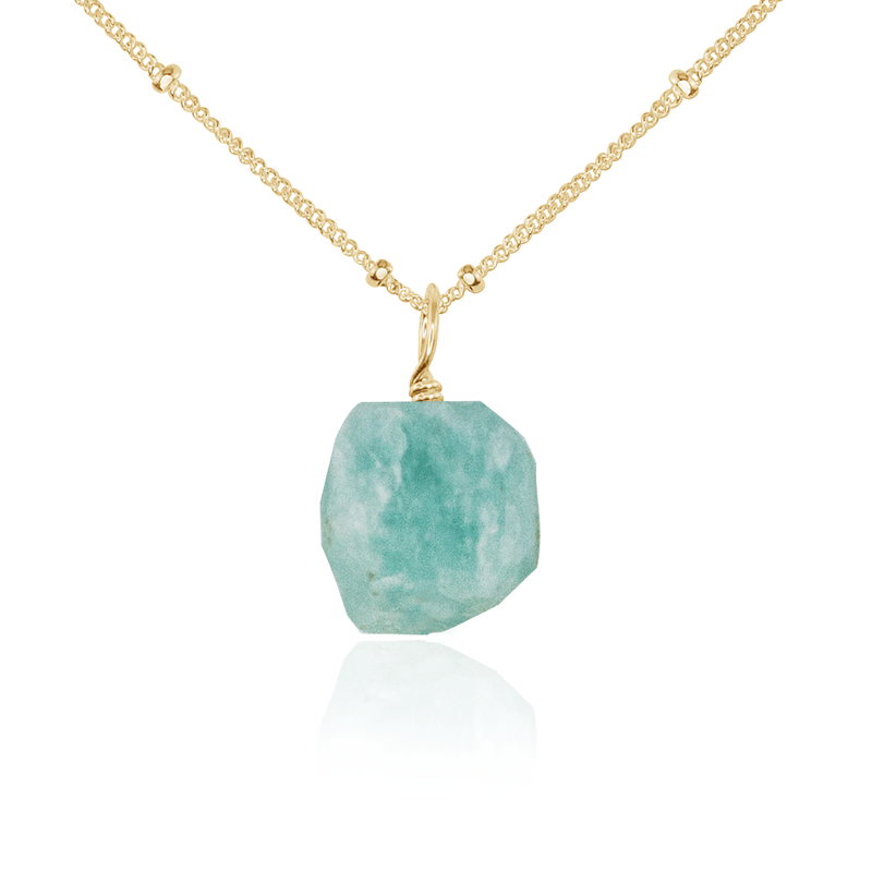 Tiny Raw Amazonite Pendant Necklace - Tiny Raw Amazonite Pendant Necklace - 14k Gold Fill / Satellite - Luna Tide Handmade Crystal Jewellery